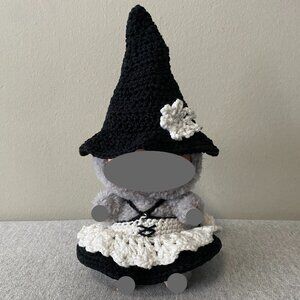 Handmade Crochet Halloween Black White Witch Outfit for 17cm Doll 2-Piece Set